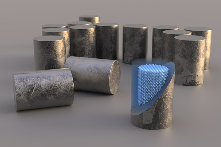 Rendering of a 3D printed nuclear fuel form filled with fuel particles